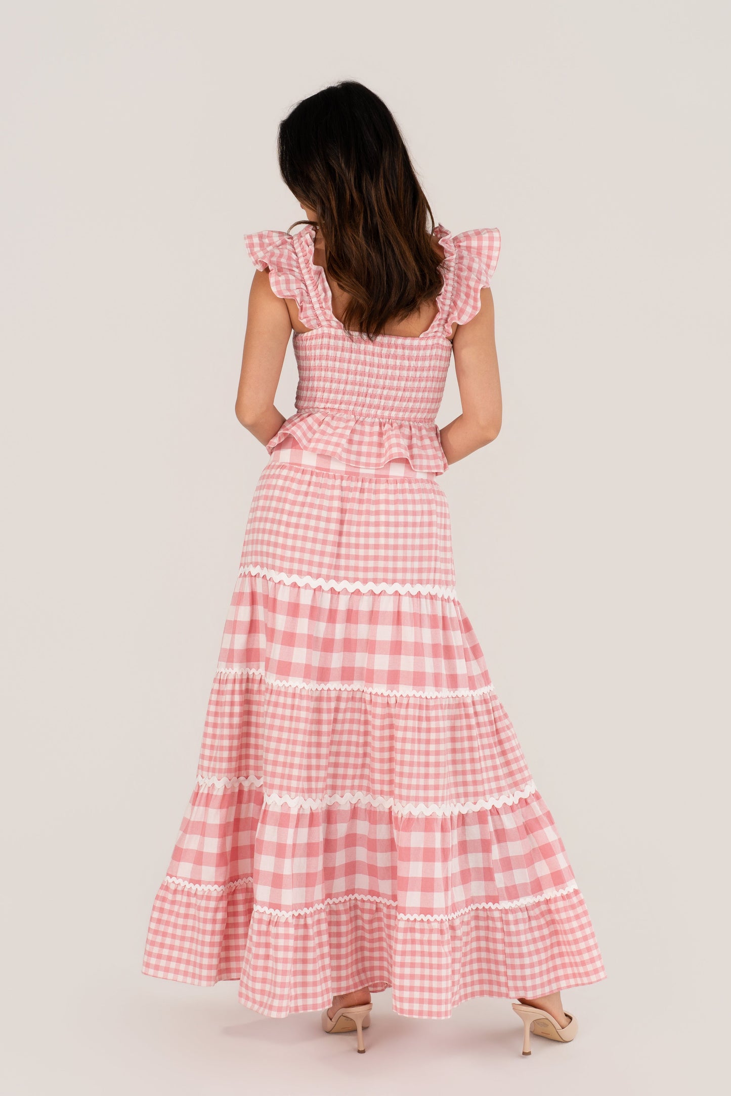 Mireya Pink Gingham Top & Maxi Skirt Set