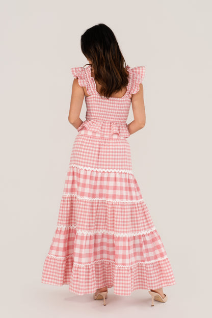Mireya Pink Gingham Top & Maxi Skirt Set