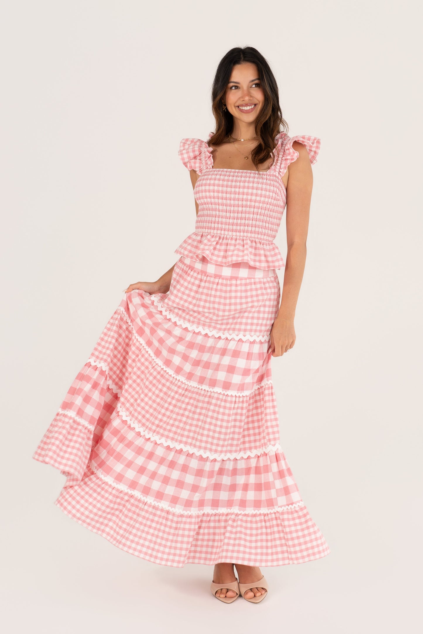 Mireya Pink Gingham Top & Maxi Skirt Set