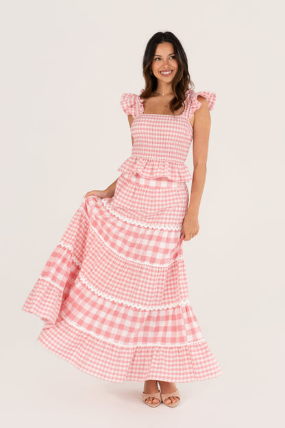 Mireya Pink Gingham Top & Maxi Skirt Set