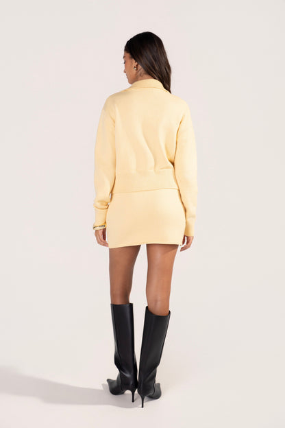 Monroe Yellow Button Down Knit Top & Mini Skirt Set