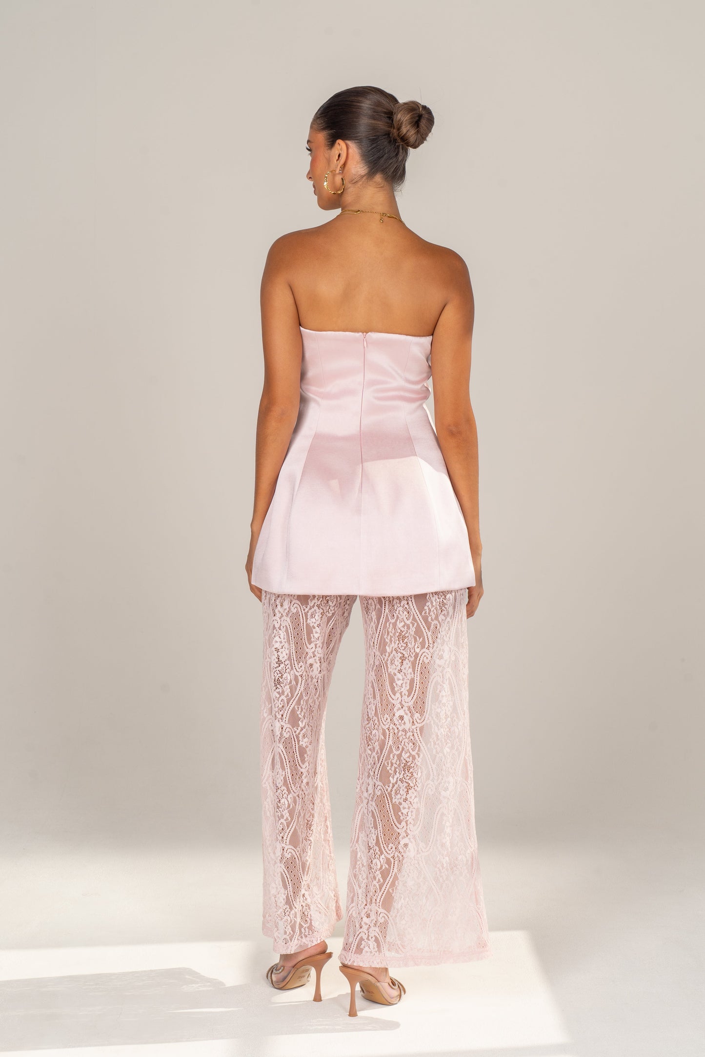 Myra Two Piece Set - Strapless Top & Sheer Lace Pants