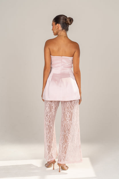 Myra Two Piece Set - Strapless Top & Sheer Lace Pants