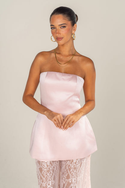 Myra Two Piece Set - Strapless Top & Sheer Lace Pants