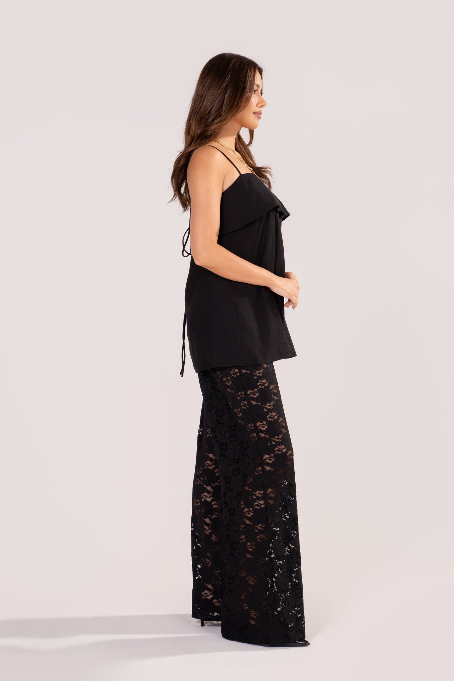 Nina Black Top & Lace Wide-Leg Pants Set