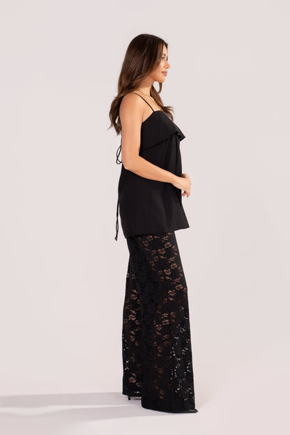 Nina Black Top & Lace Wide-Leg Pants Set