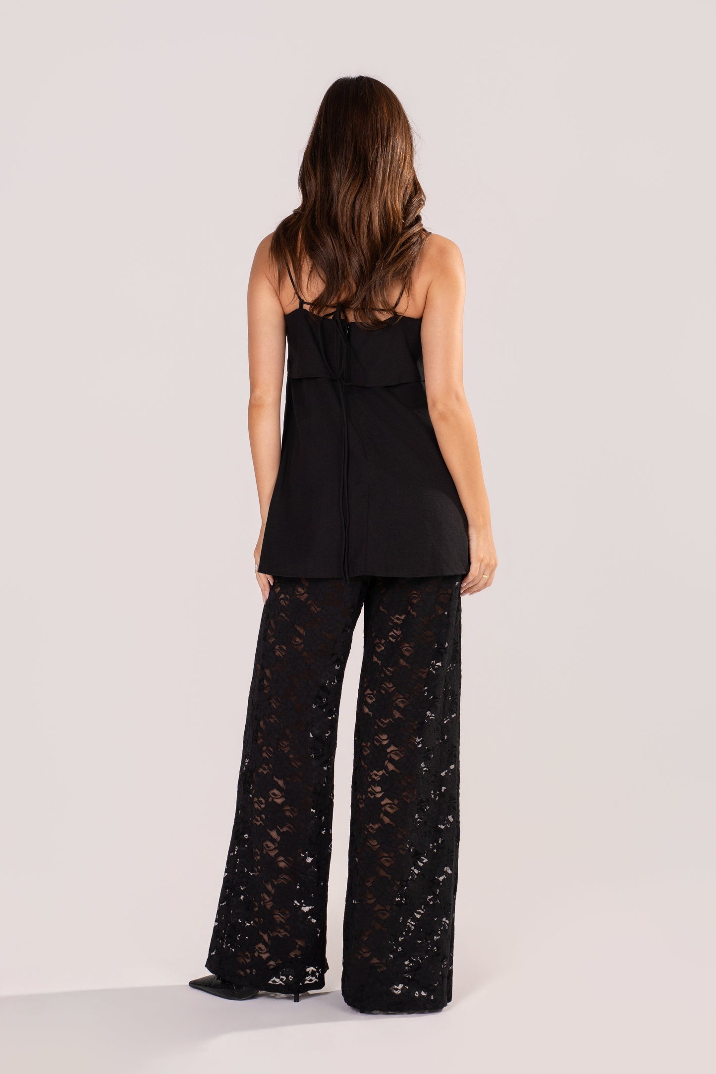 Nina Black Top & Lace Wide-Leg Pants Set