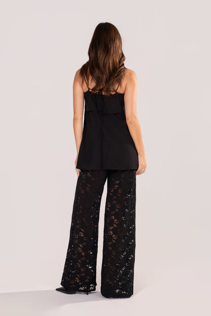 Nina Black Top & Lace Wide-Leg Pants Set