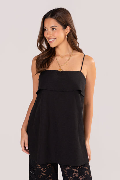Nina Black Top & Lace Wide-Leg Pants Set