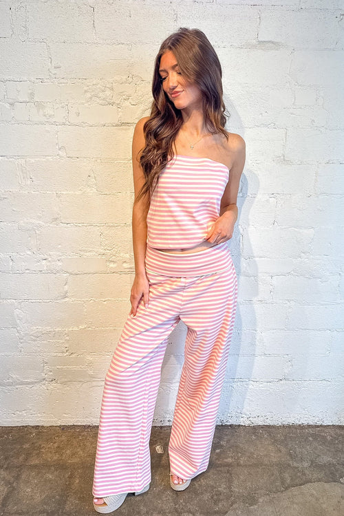 Striped Fold Over Wide Leg Pants