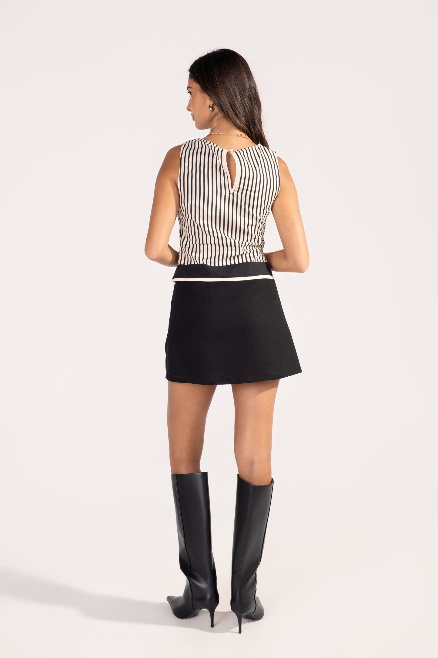 Prescott Stripe Asymmetrical Crop Top with Mini Skirt