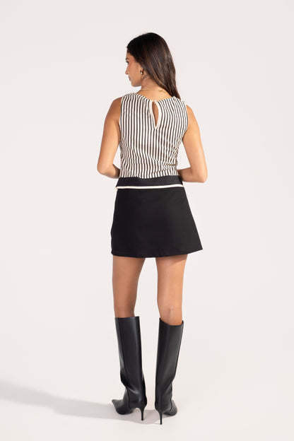 Prescott Stripe Asymmetrical Crop Top with Mini Skirt