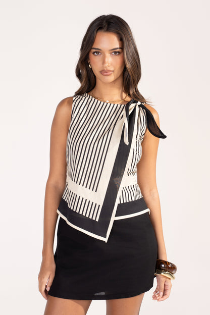 Prescott Stripe Asymmetrical Crop Top with Mini Skirt