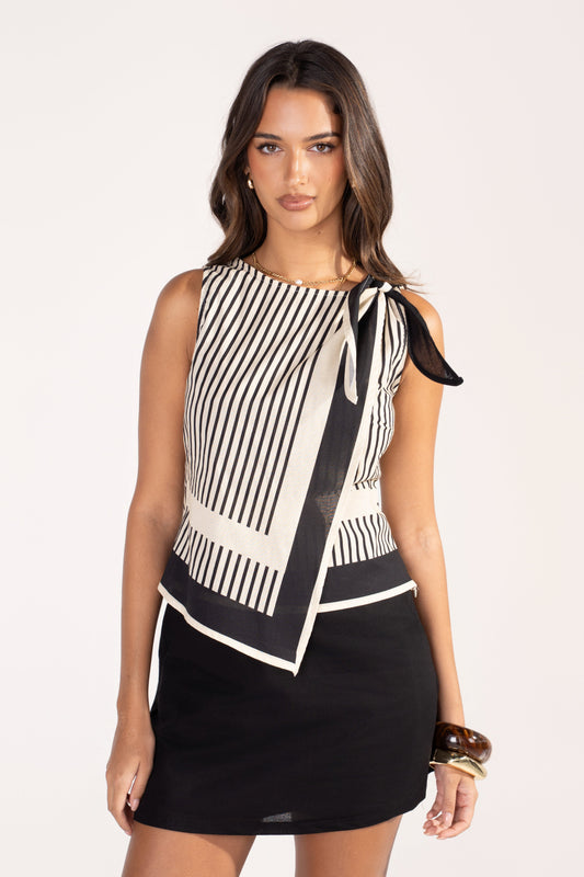 Prescott Stripe Asymmetrical Crop Top with Mini Skirt