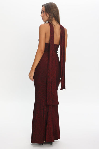 Adrielle Keyhole Halterneck Maxi Dress Wine