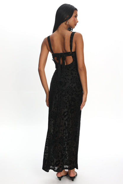 Casablanca Nights Tied Back Maxi Dress Flocked Floral