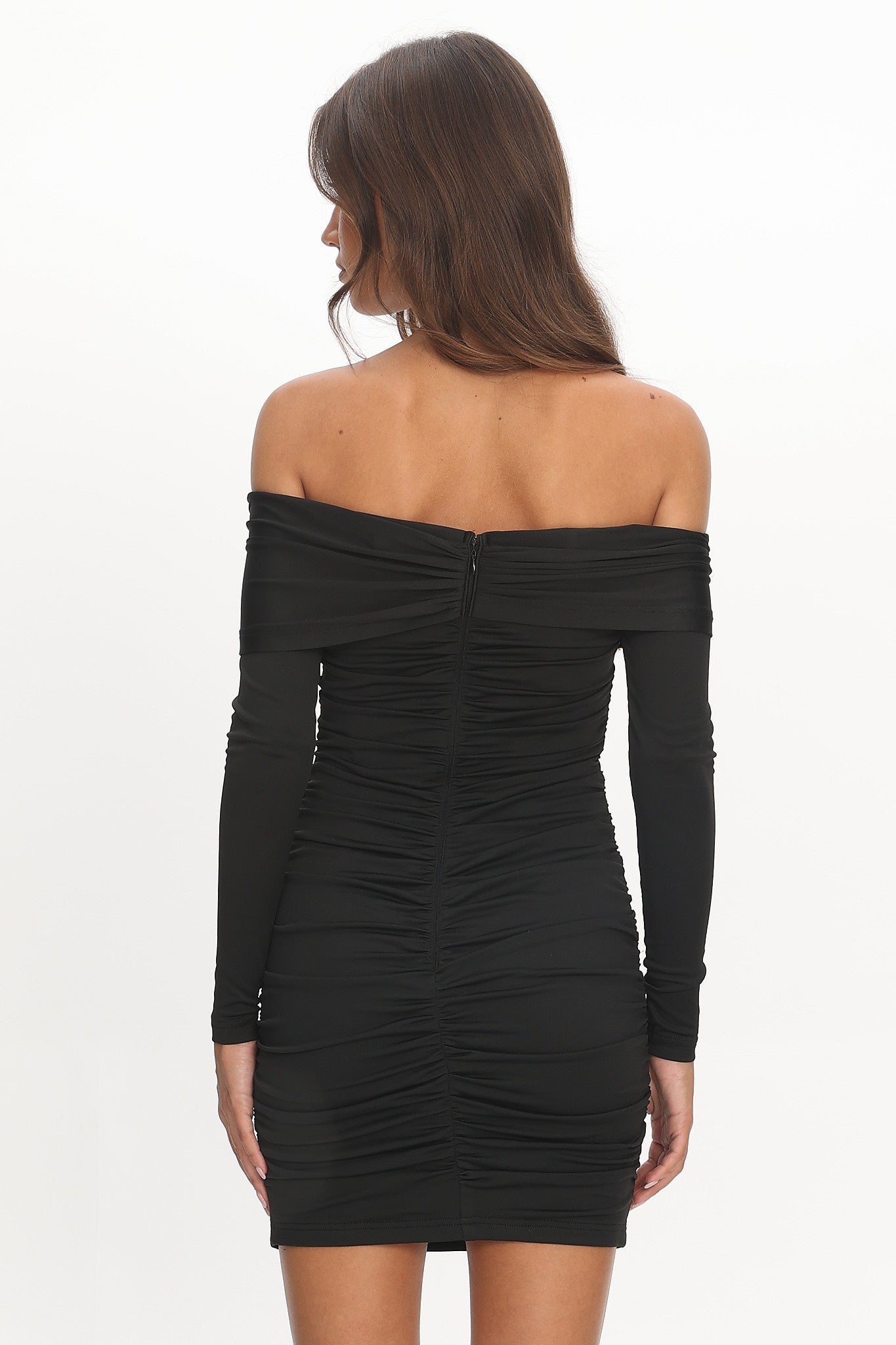Anaelle Long Sleeve Off-Shoulder Mini Dress Black