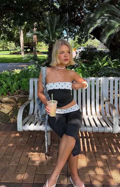 Reece Black Polka Dot Strapless Top