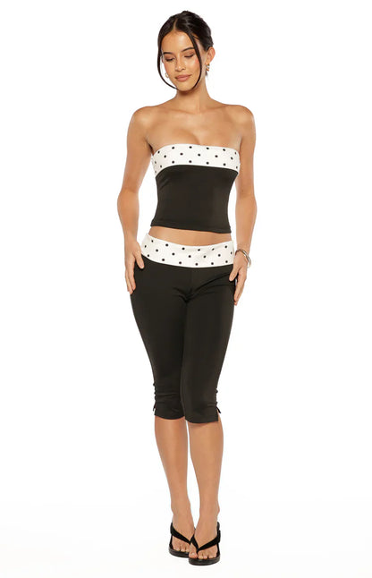 Reece Black Polka Dot Strapless Top