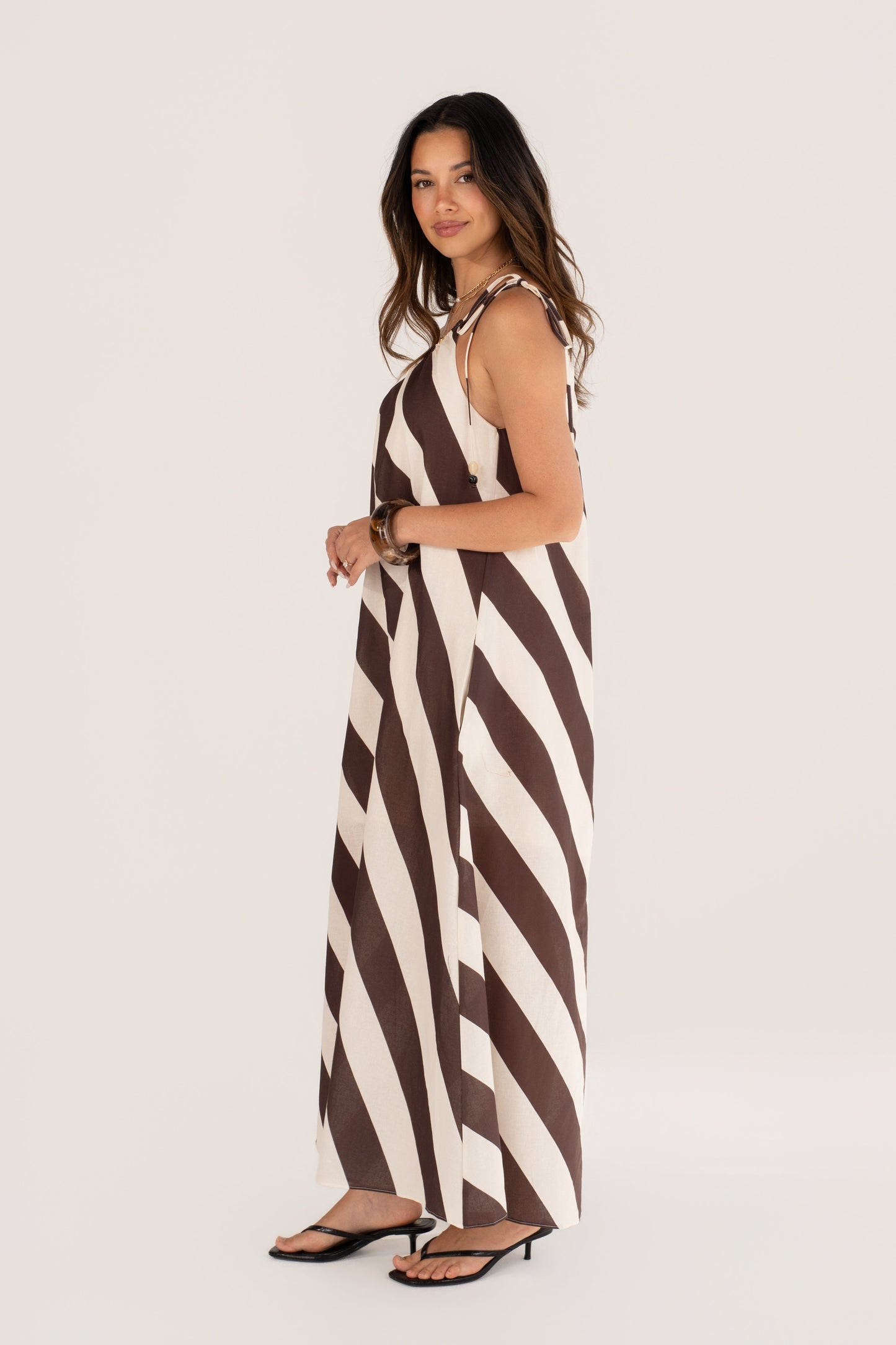 Renly One-Shoulder Striped Linen Maxi Dress