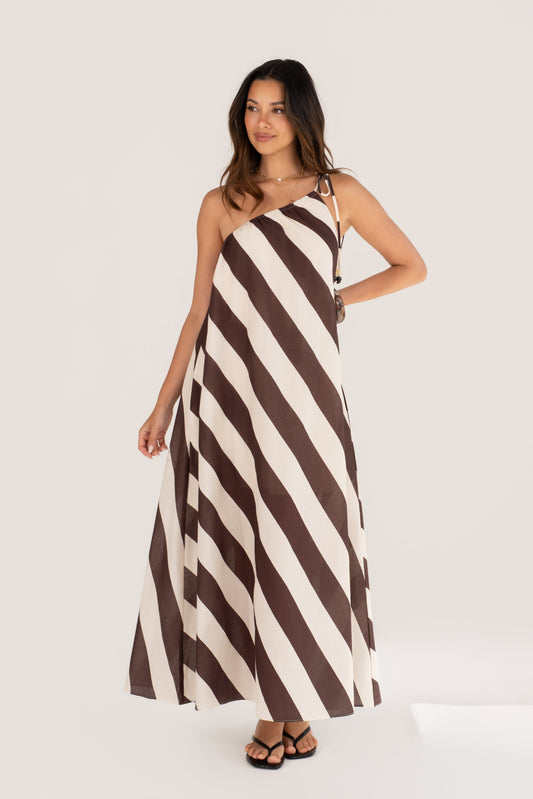 Renly One-Shoulder Striped Linen Maxi Dress