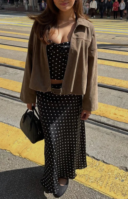River Brown Suedette Bubble Hem Bomber Jacket