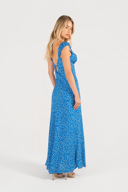 Rosabella Blue Floral Maxi Dress with Lace Trims