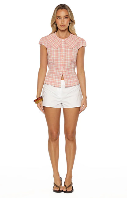 Rumi Pink Plaid Peter Pan Collar Top