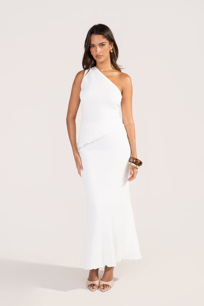 Ryker White Two Piece Set - One Shoulder Top & Maxi Skirt