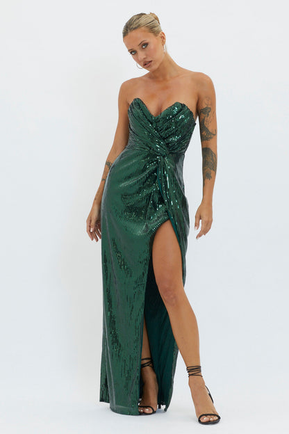 Angel Energy Strapless Sequin Maxi Dress Hunter Green