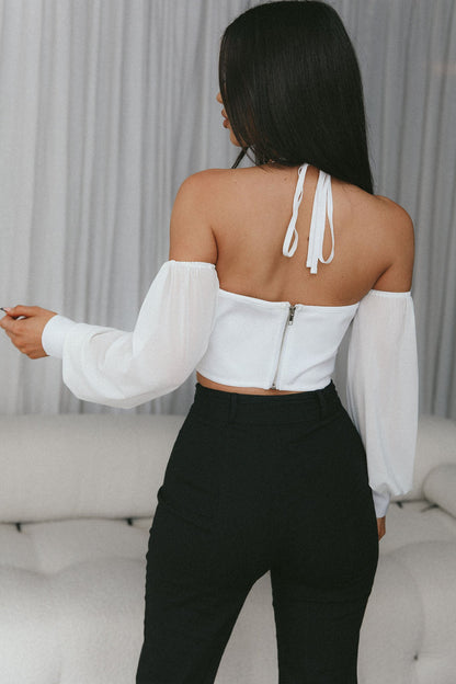 Adonica Halterneck Lantern Sleeve Top White
