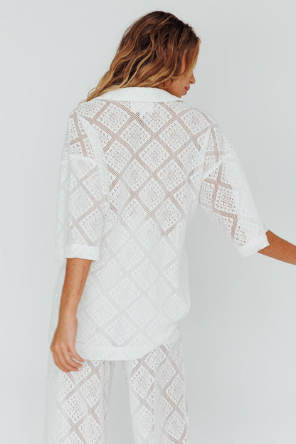 Abraya Lace Button-Up Shirt White