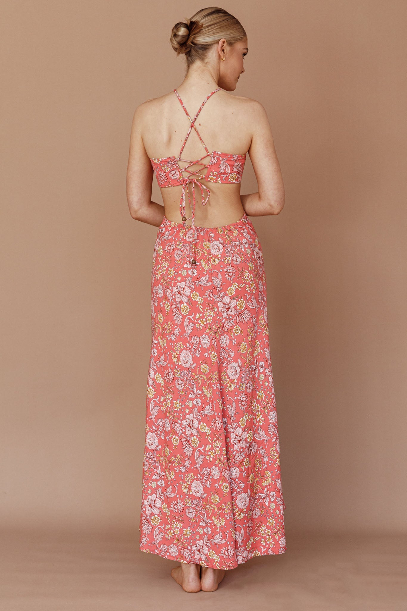 Amorcito Cut-Out Waist Midi Dress Floral Red