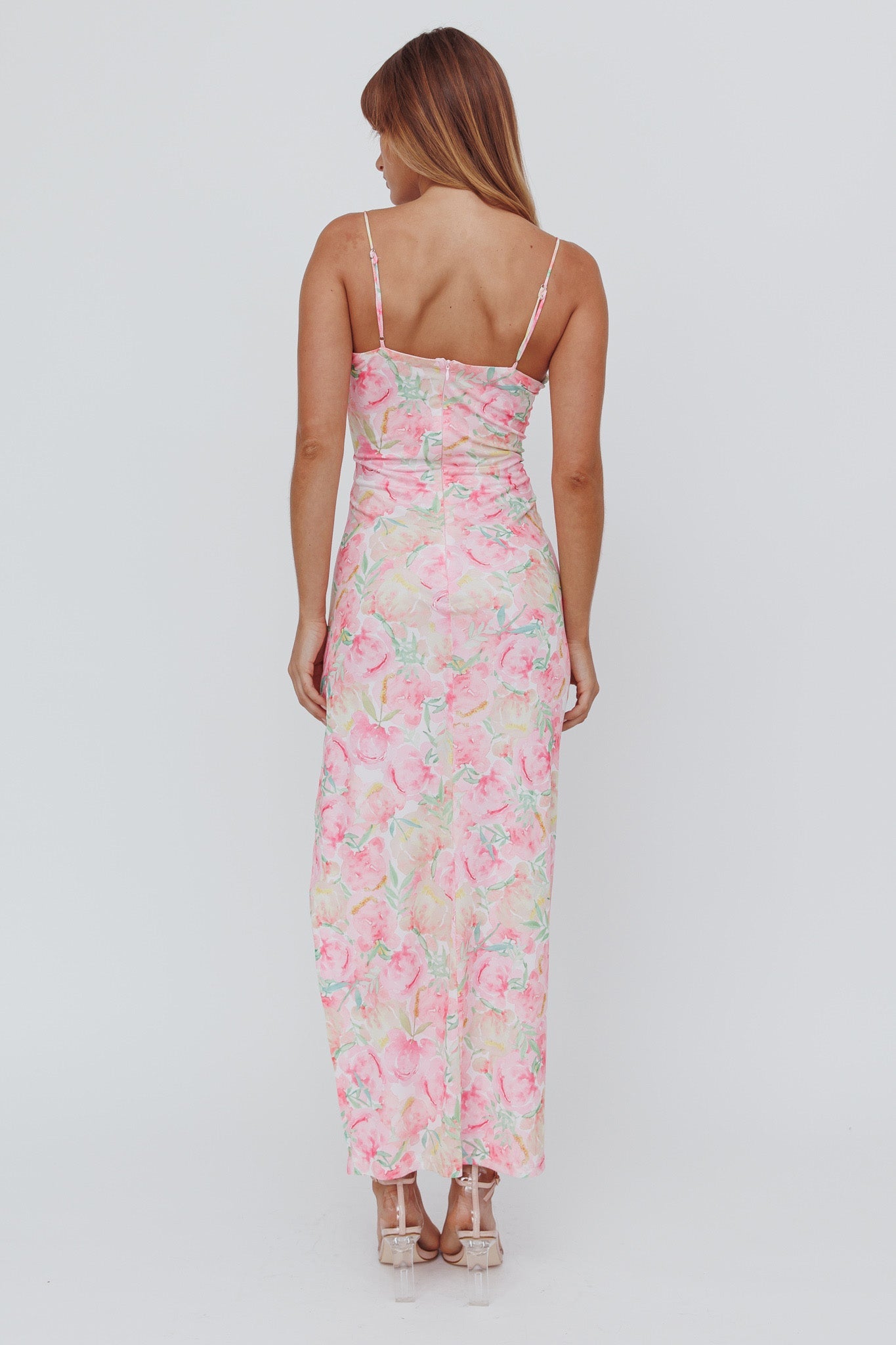 Catriona Split Ruffle Midi Dress Floral Yellow