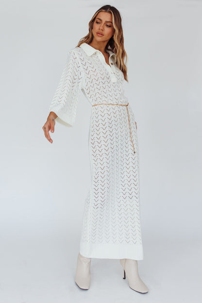 Alouette 3/4 Sleeve Crochet Midi Dress Cream