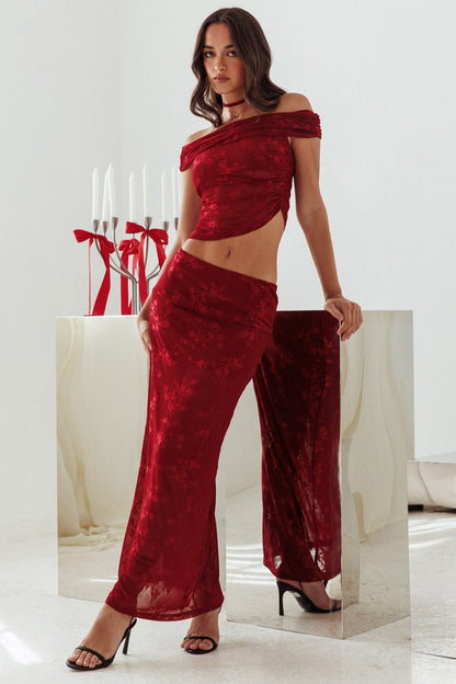 After Party Floral Mesh Maxi Skirt Burgundy
