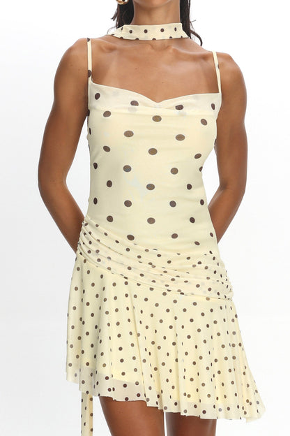 Anaisa Asymmetric Hem Mini Dress Polka Dot Butter