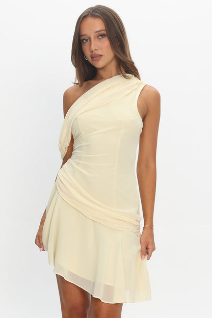 Anaisa One-Shoulder Draped Mini Dress Butter