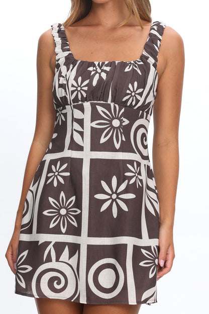Aila Gathered Bust Mini Dress Print Chocolate