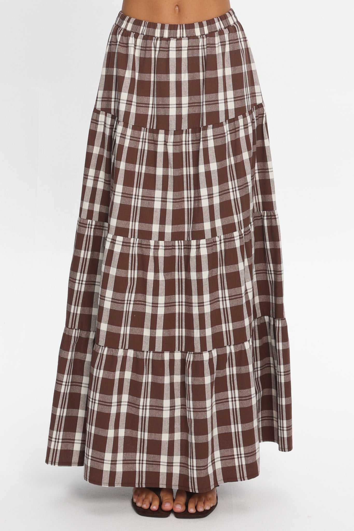 Admire Elasticated Maxi Skirt Plaid Chocolate