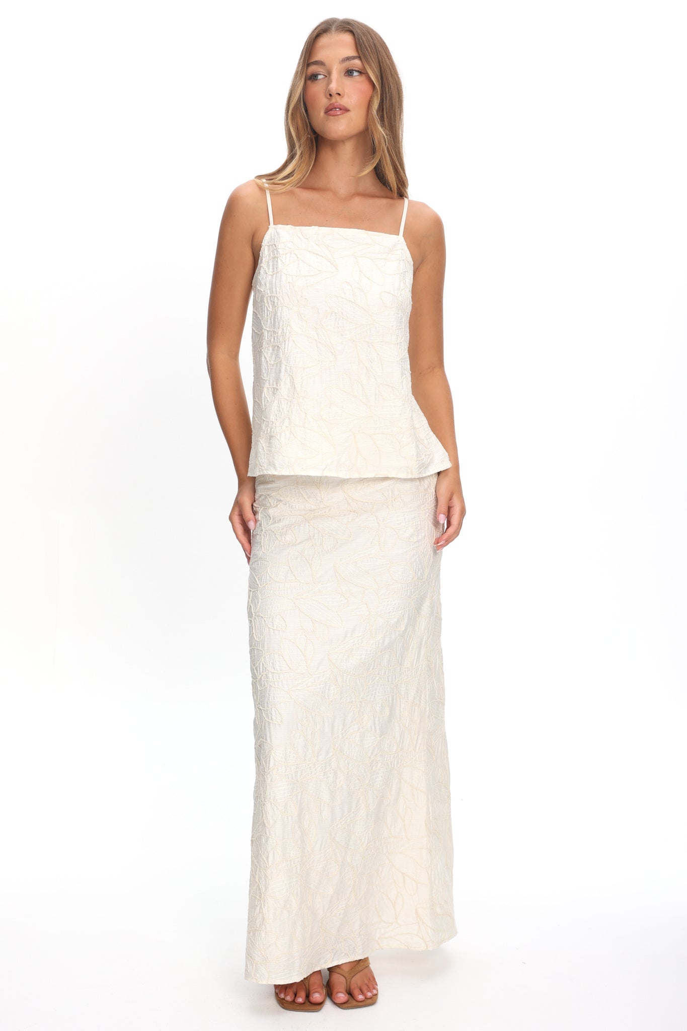 Alondra Textured Maxi Skirt Oatmeal