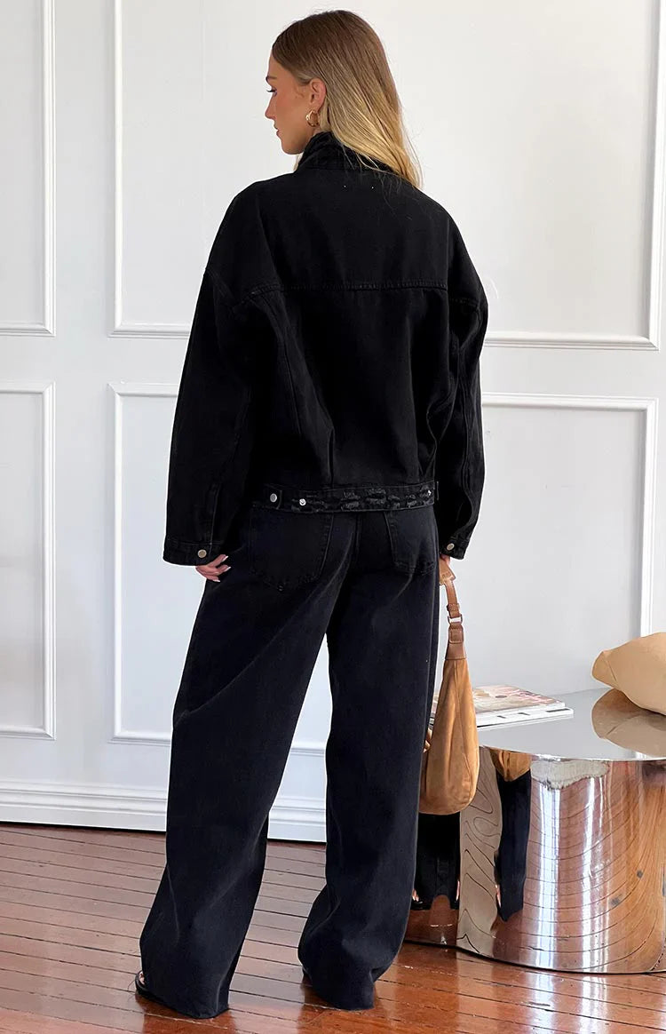 She's Yours Black Wide Leg Boyfriend Jeans
