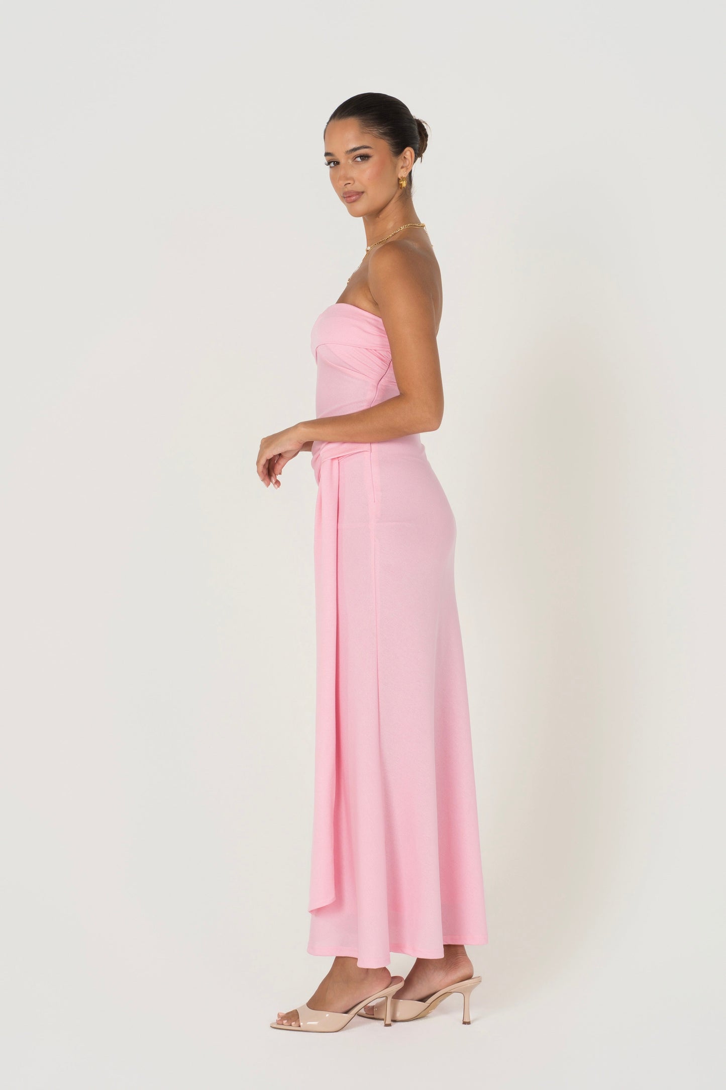 Sorelle Strapless Maxi Dress with Drape Detail