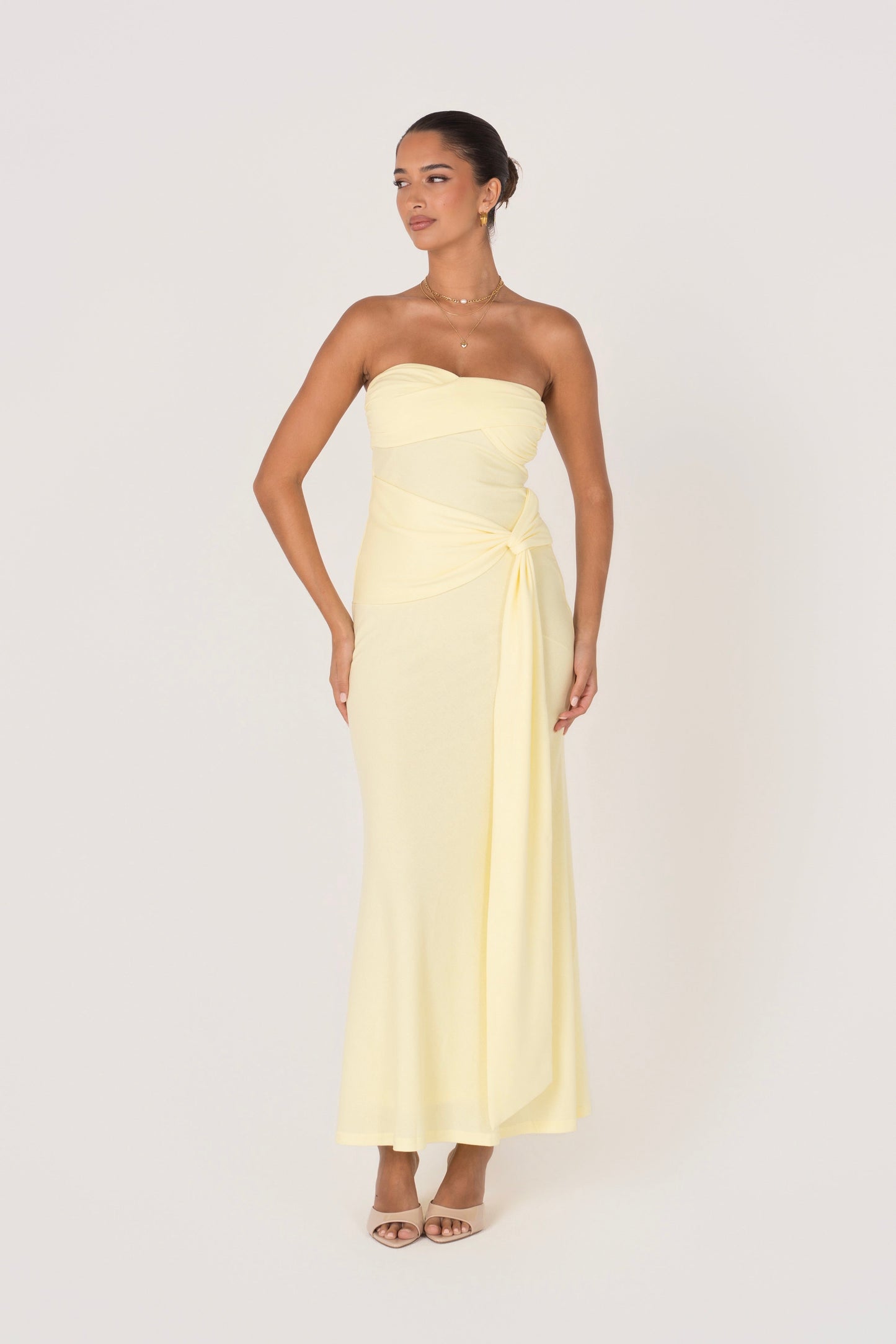 Sorelle Strapless Maxi Dress with Drape Detail