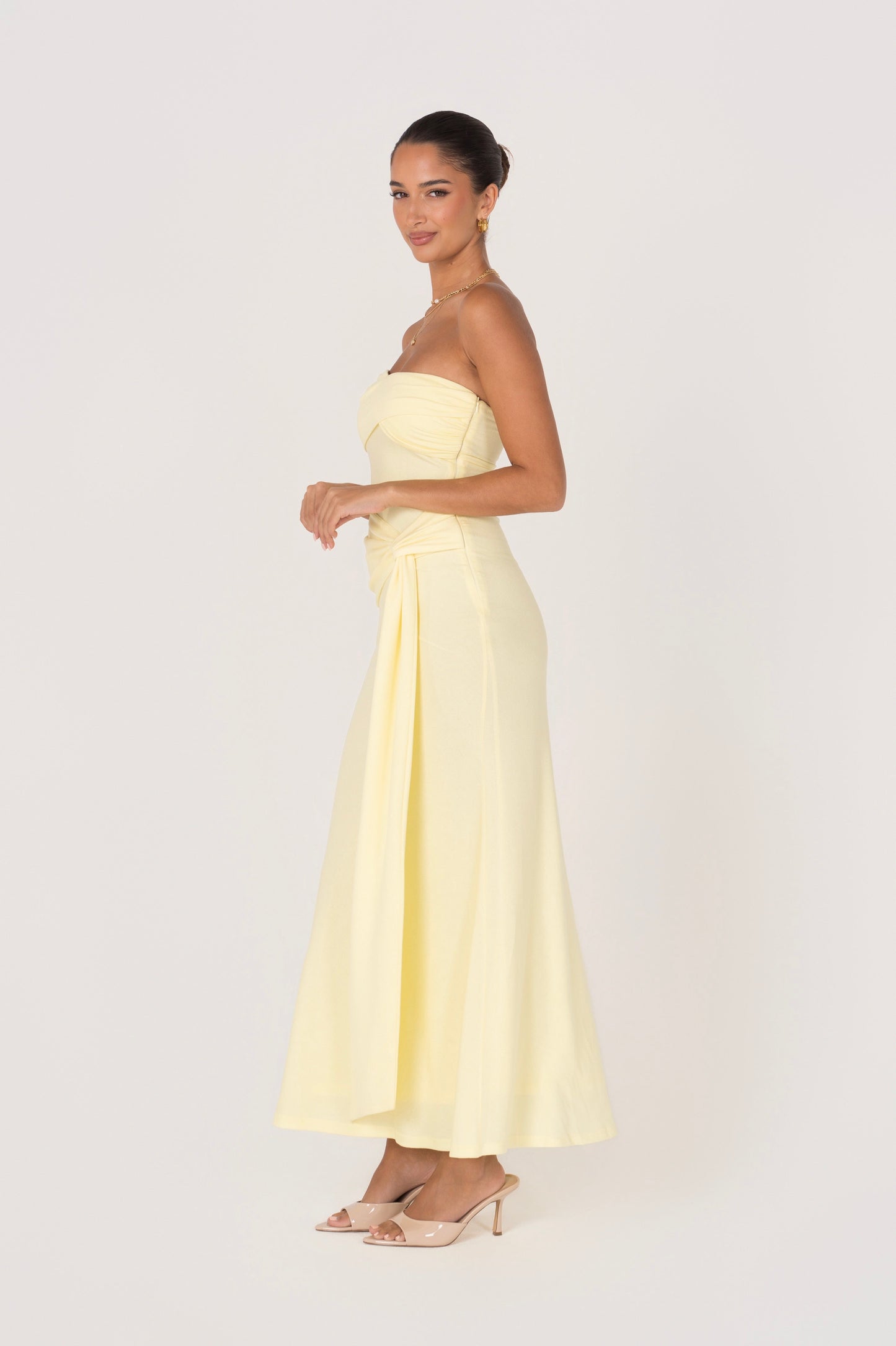 Sorelle Strapless Maxi Dress with Drape Detail