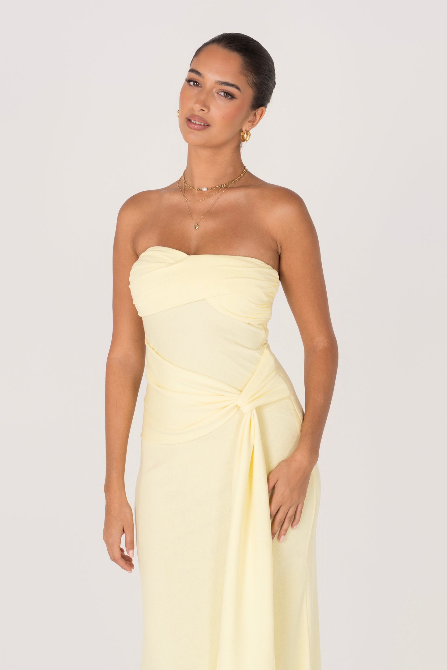 Sorelle Strapless Maxi Dress with Drape Detail