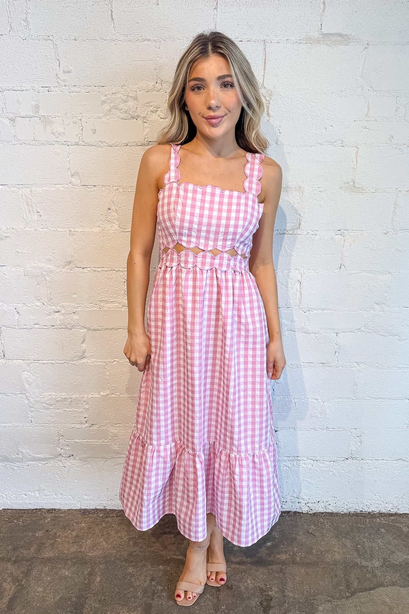 Spring Gingham Scallop Detailed Dress