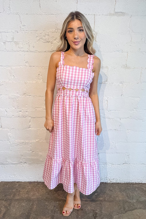 Spring Gingham Scallop Detailed Dress