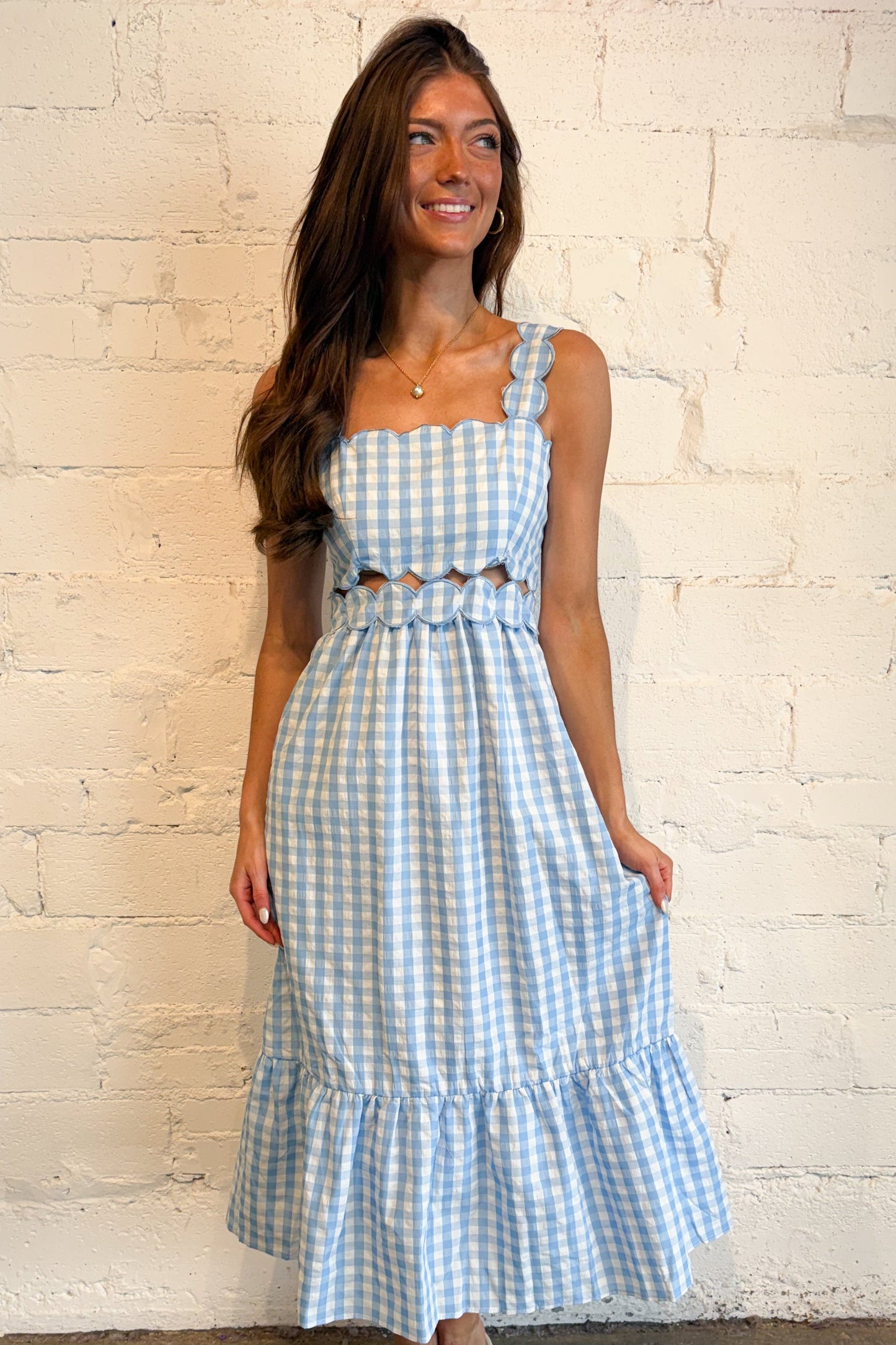 Spring Gingham Scallop Detailed Dress
