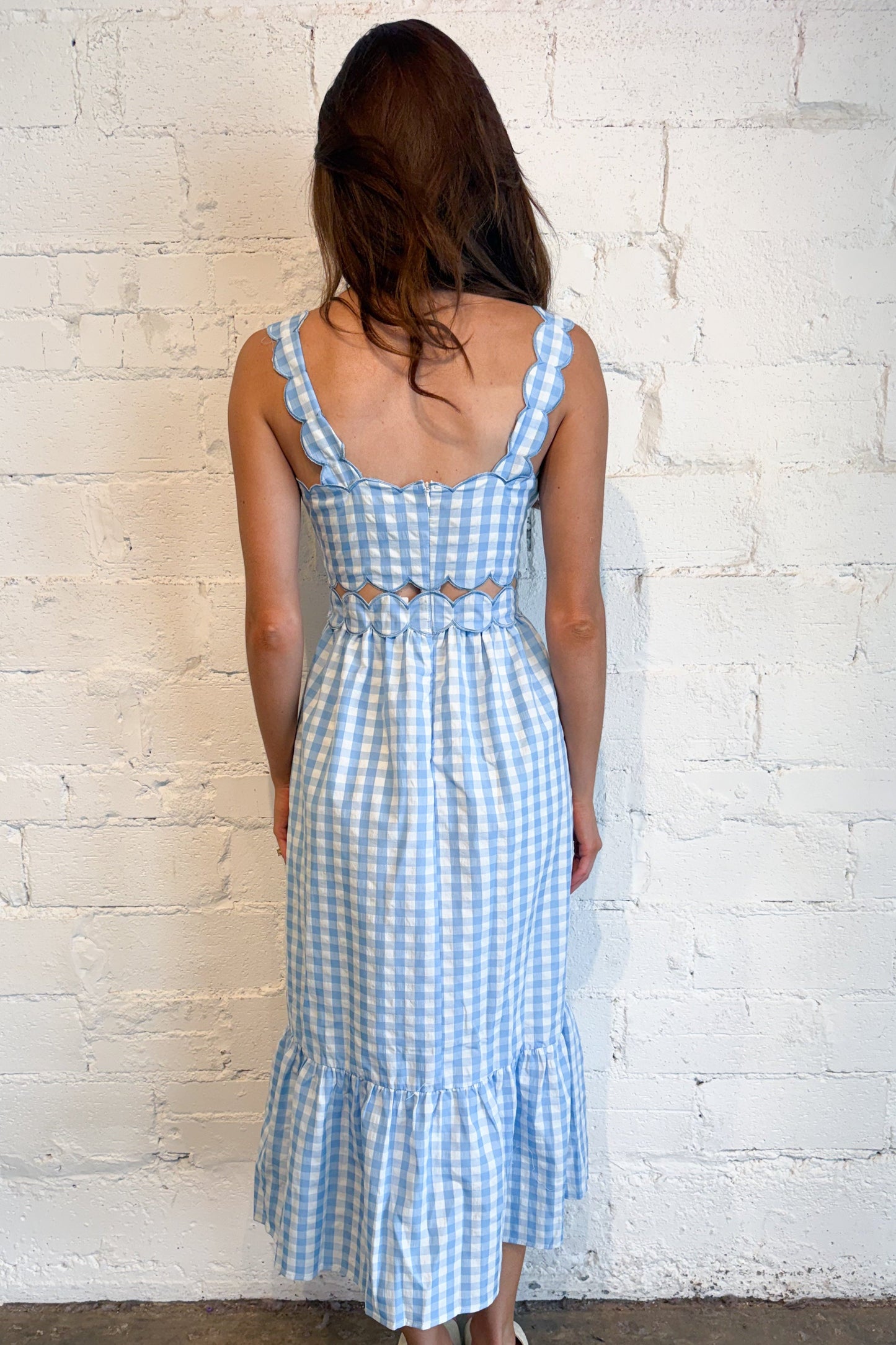 Spring Gingham Scallop Detailed Dress